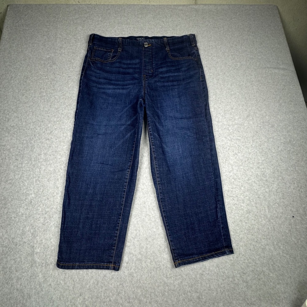 Time and Tru Womens Dark Wash Pull On Cropped Jeans Size L 12-14 High Rise